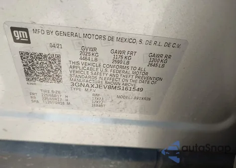 2021 Chevrolet Equinox Fwd 2Fl from USA, damaged, VIN 3GNAXJEV8MS161549